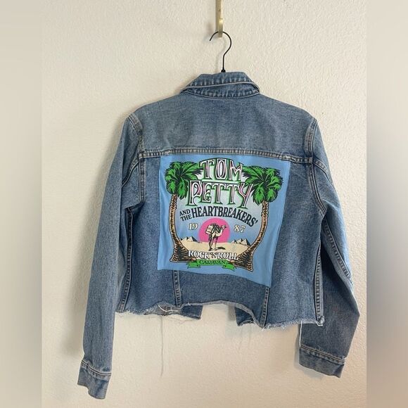 Hand Crafted Jackets & Blazers - Tom Petty Daydreamer upcycled jean jacket custom repurposed ONE OF A KIND. L